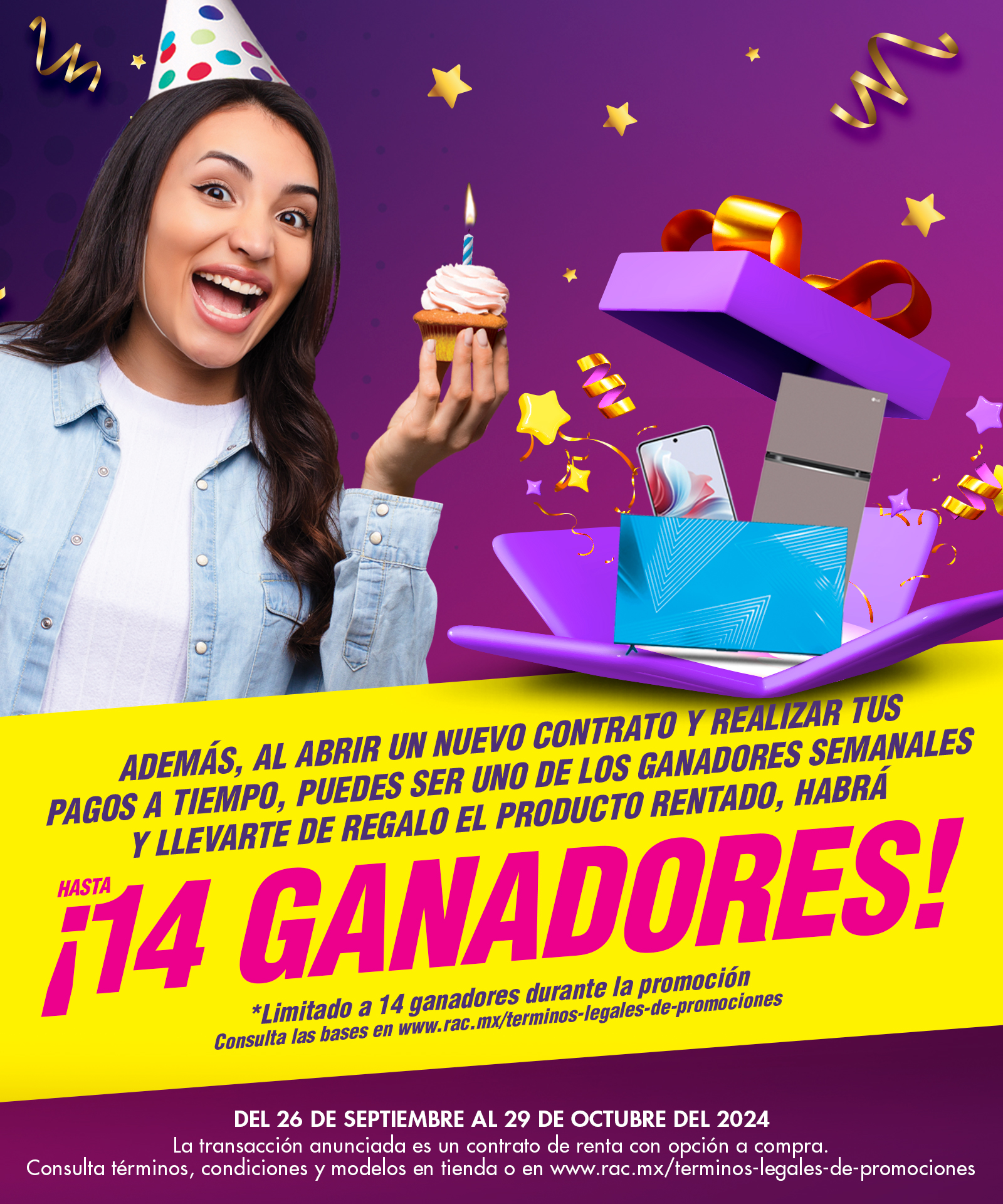 ¡Conviértete en uno de loa 14 ganadores y llévate el artículo que rentaste de regalo!