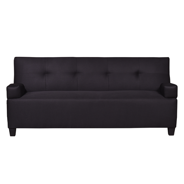 Sofá cama Montego minimalista con tapizado negro y mecanismo click clack.