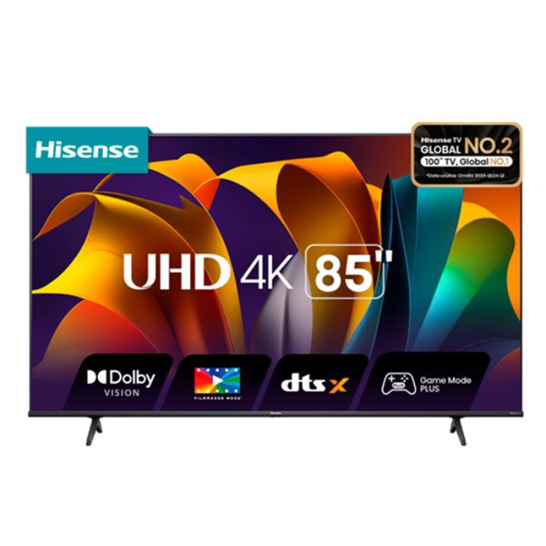 Pantalla Hisense 85 pulgadas Serie A6 4K UHD Smart TV con diseño elegante.